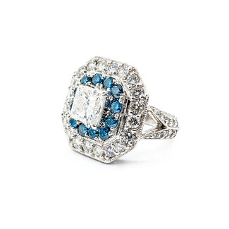 Ring 2.61ctw Round White & Blue Diamonds 2ct Princess Diamond 14kw 620070047