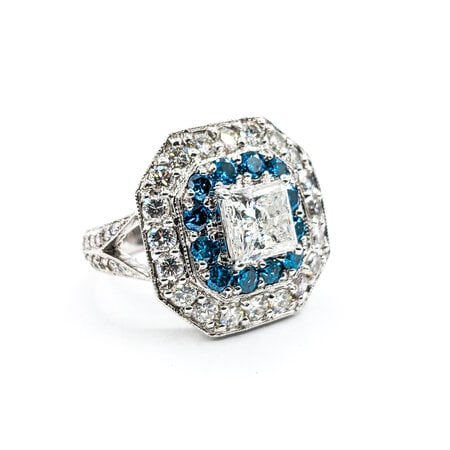 Ring 2.61ctw Round White & Blue Diamonds 2ct Princess Diamond 14kw 620070047