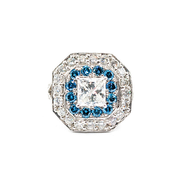 Ring 2.61ctw Round White & Blue Diamonds 2ct Princess Diamond 14kw 620070047