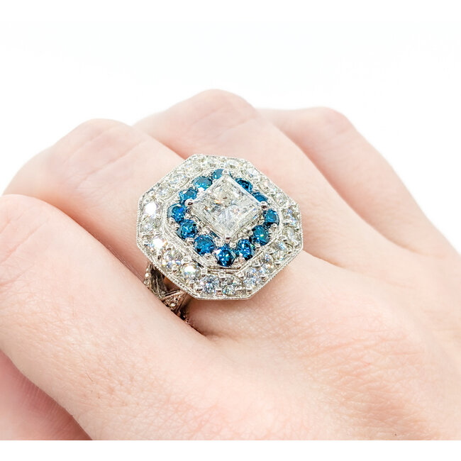 Ring 2.61ctw Round White & Blue Diamonds 2ct Princess Diamond 14kw 620070047