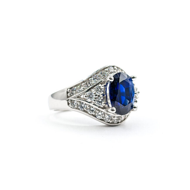 Ring .87ctw Round Diamond 3.24ct Sapphire 14kw 620070037