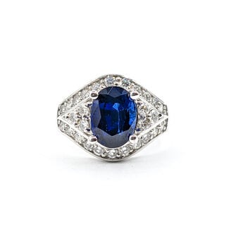 Ring .87ctw Round Diamond 3.24ct Sapphire 14kw 620070037