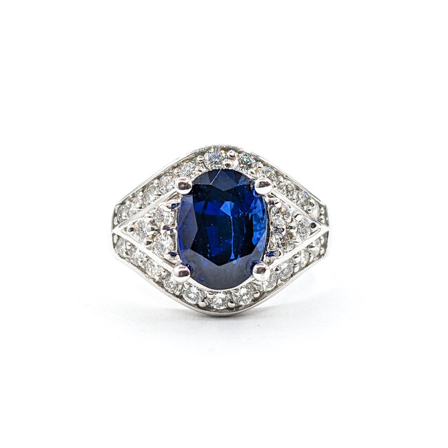 Ring .87ctw Round Diamond 3.24ct Sapphire 14kw 620070037