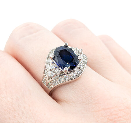 Ring .87ctw Round Diamond 3.24ct Sapphire 14kw 620070037