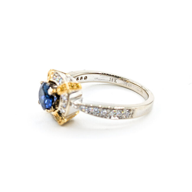 Ring .32ctw Round Diamonds .89ct Sapphire 18ktt Sz7 223030037