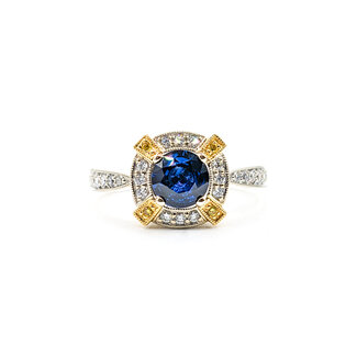 Ring .32ctw Round Diamonds .89ct Sapphire 18ktt Sz7 223030037