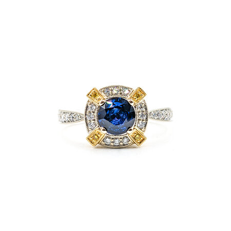 Ring .32ctw Round Diamonds .89ct Sapphire 18ktt Sz7 223030037