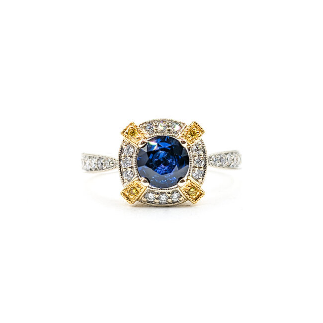 Ring .32ctw Round Diamonds .89ct Sapphire 18ktt Sz7 223030037