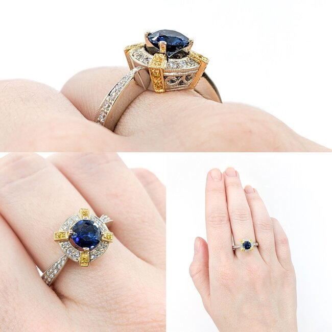 Ring .32ctw Round Diamonds .89ct Sapphire 18ktt Sz7 223030037