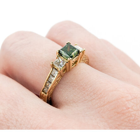 Ring 1.87ctw Green Princess Diamonds 14ky Sz6.5 223030027