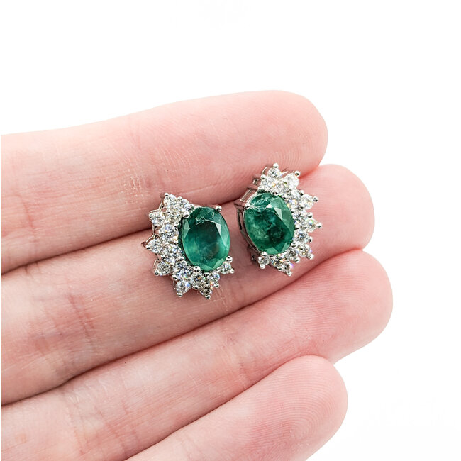 Earring .52ctw Round Diamonds 2.25ctw Emeralds 14kw 14.5x10.5mm 223030041