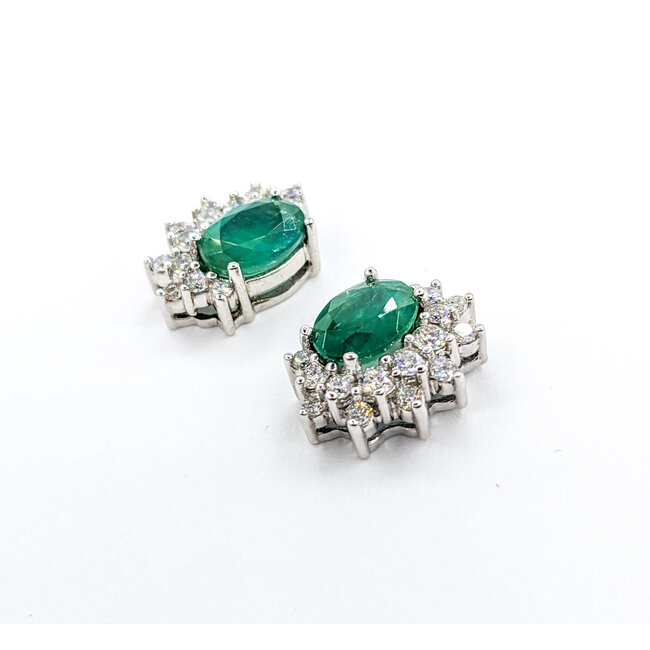 Earring .52ctw Round Diamonds 2.25ctw Emeralds 14kw 14.5x10.5mm 223030041