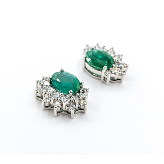 Earring .52ctw Round Diamonds 2.25ctw Emeralds 14kw 14.5x10.5mm 223030041