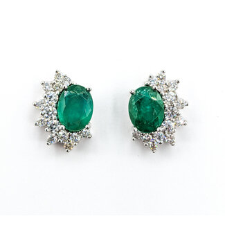 Earring .52ctw Round Diamonds 2.25ctw Emeralds 14kw 14.5x10.5mm 223030041