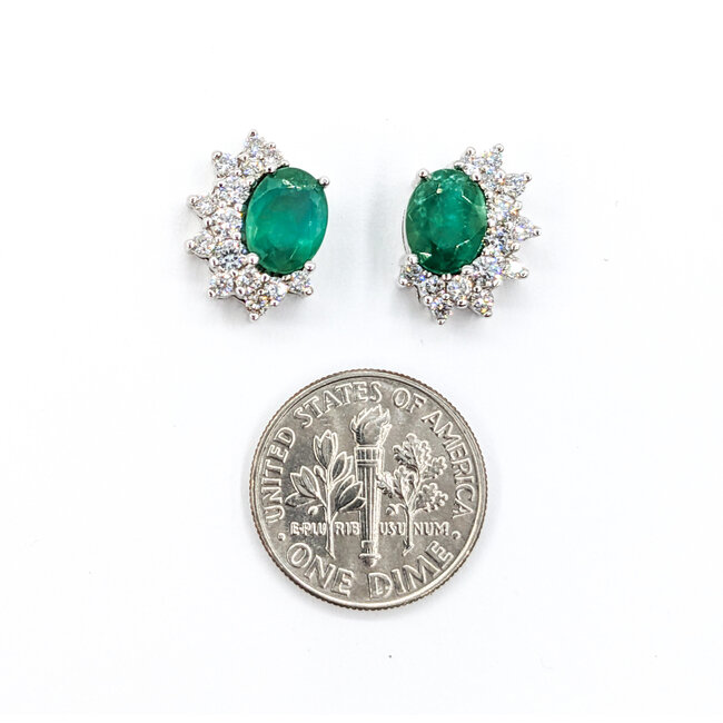 Earring .52ctw Round Diamonds 2.25ctw Emeralds 14kw 14.5x10.5mm 223030041