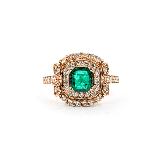 Ring .61ctw Round Diamonds .63ct Emerald 14kr Sz7 223030036