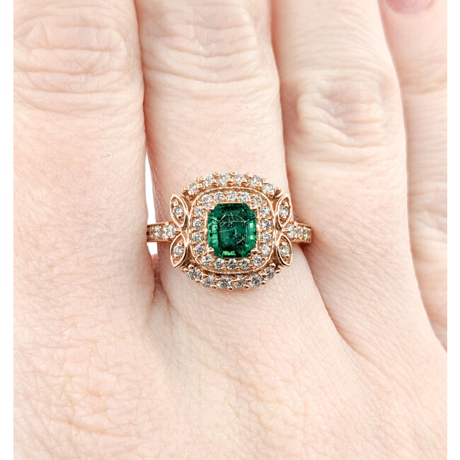 Ring .61ctw Round Diamonds .63ct Emerald 14kr Sz7 223030036