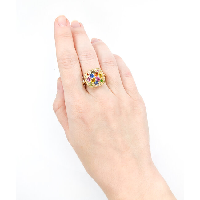 Ring .46ctw Round Diamonds 2.10ctw Muti Color Sapphire 14ky Sz7 223030024