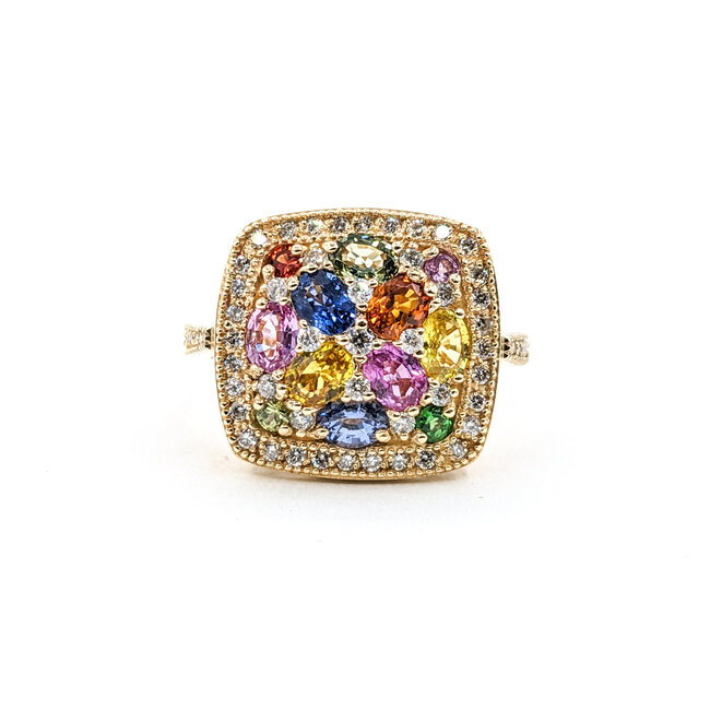 Ring .46ctw Round Diamonds 2.10ctw Muti Color Sapphire 14ky Sz7 223030024