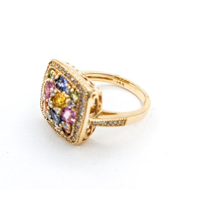 Ring .46ctw Round Diamonds 2.10ctw Muti Color Sapphire 14ky Sz7 223030024