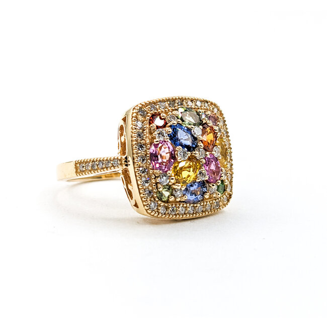 Ring .46ctw Round Diamonds 2.10ctw Muti Color Sapphire 14ky Sz7 223030024