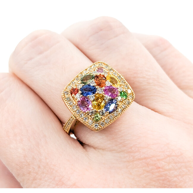 Ring .46ctw Round Diamonds 2.10ctw Muti Color Sapphire 14ky Sz7 223030024
