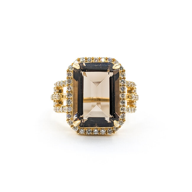 Ring .63ctw Round Diamonds 6.66ct Smokey Quartz 14ky Sz6.5 223030025
