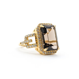 Ring .63ctw Round Diamonds 6.66ct Smokey Quartz 14ky Sz6.5 223030025