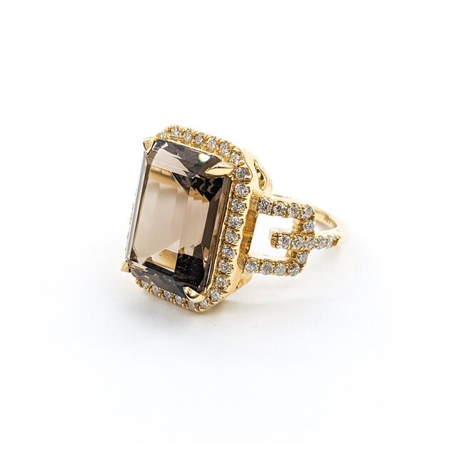 Ring .63ctw Round Diamonds 6.66ct Smokey Quartz 14ky Sz6.5 223030025