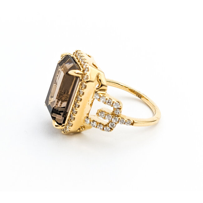 Ring .63ctw Round Diamonds 6.66ct Smokey Quartz 14ky Sz6.5 223030025