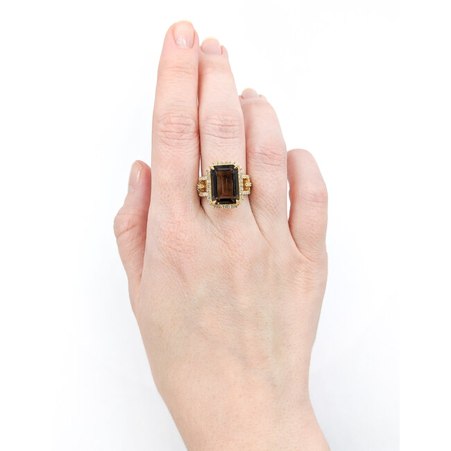 Ring .63ctw Round Diamonds 6.66ct Smokey Quartz 14ky Sz6.5 223030025