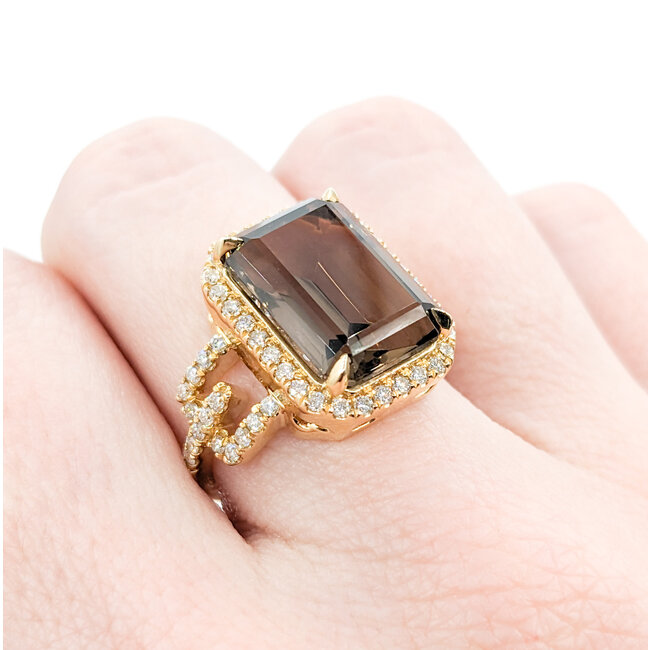 Ring .63ctw Round Diamonds 6.66ct Smokey Quartz 14ky Sz6.5 223030025