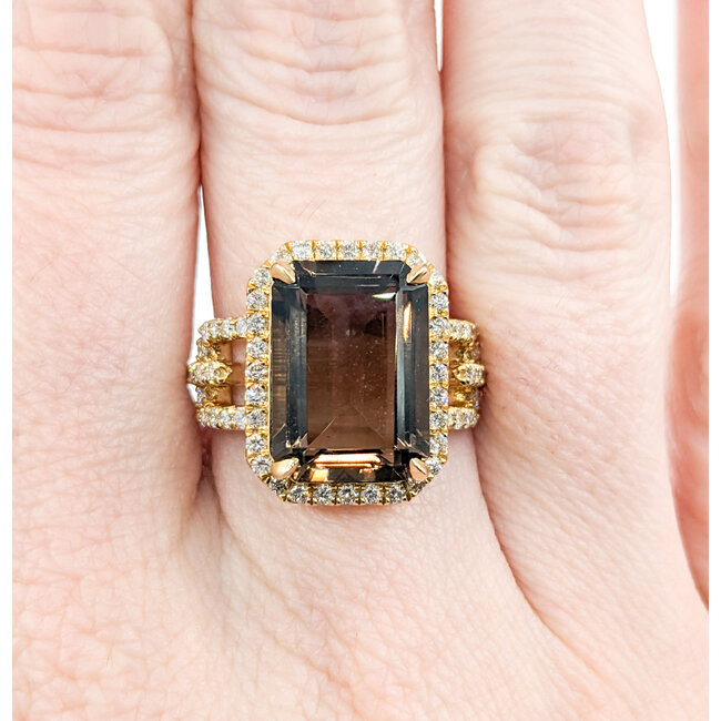 Ring .63ctw Round Diamonds 6.66ct Smokey Quartz 14ky Sz6.5 223030025