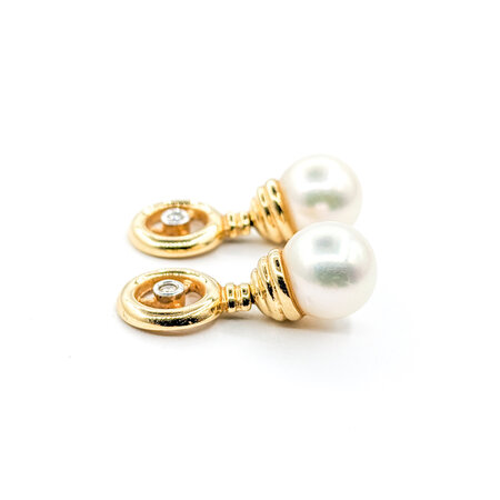 Earrings Dangle .02ctw Round Diamonds 7.3mm Akoya Pearls 14ky 22x7.3mm 224010011