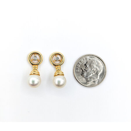 Earrings Dangle .02ctw Round Diamonds 7.3mm Akoya Pearls 14ky 22x7.3mm 224010011