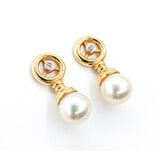  Earrings Dangle .02ctw Round Diamonds 7.3mm Akoya Pearls 14ky 22x7.3mm 224010011