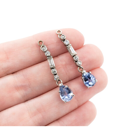 Earrings .30ctw Round&Baguette Diamonds 6.5x8.5mm Sapphires 14kw 34x7mm 221120041