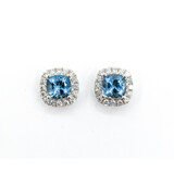  Earrings .28ctw Diamonds .98ctw Aquamarine Cushion 14kw 8.25mm 123050123