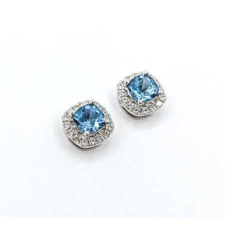 Earrings .28ctw Diamonds .98ctw Aquamarine Cushion 14kw 8.25mm 123050123