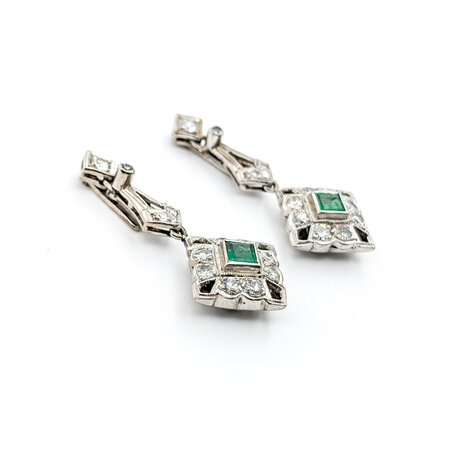 Earrings Vintage .64ctw Round Diamonds .30ctw Emeralds 14kw 32x15mm 222100075