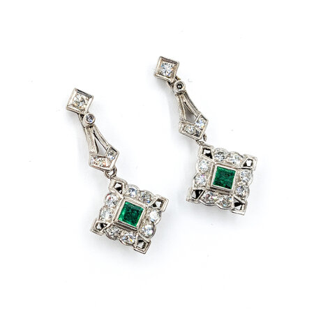 Earrings Vintage .64ctw Round Diamonds .30ctw Emeralds 14kw 32x15mm 222100075