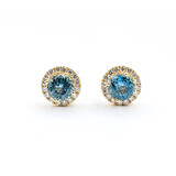  Earrings .28ctw Diamonds 1.17ctw Aquamarine Round 14ky 8.4mm 123050136