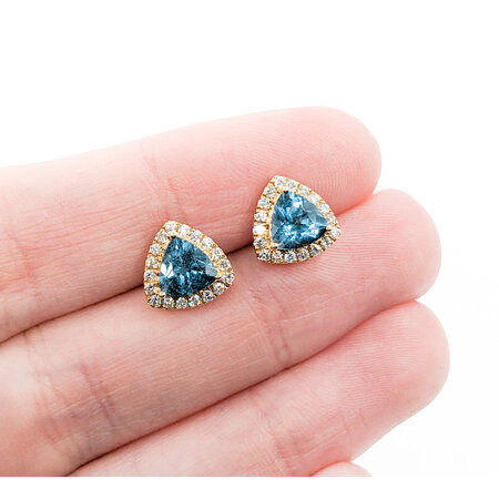 Earrings .30ctw Diamonds 1.43ctw Aquamarine Trillion 14ky 9.3x9.3mm 123050121