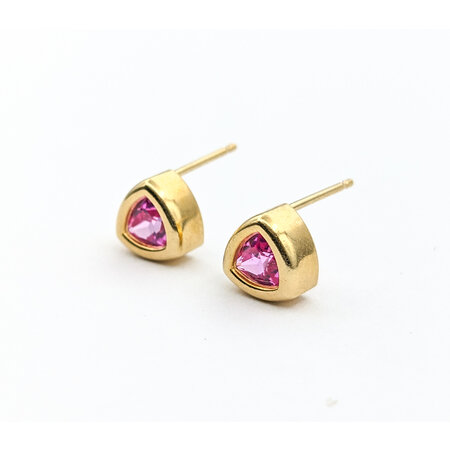 Earrings Bezel Studs 1.0ctw Trillion Pink Sapphire 14ky 5mm 123080037