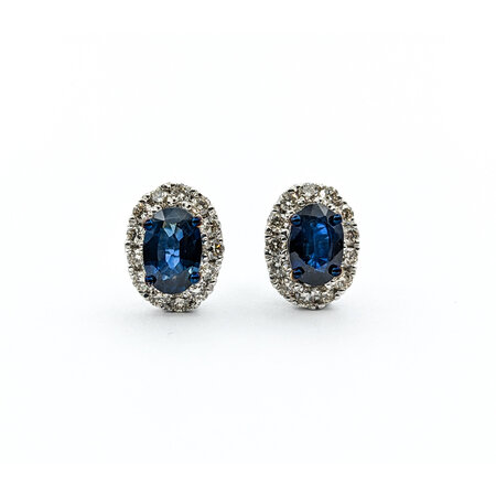 Earrings Stud .38ctw Diamonds 1.06ctw Sapphire 14kw 9.5x7mm 123060202