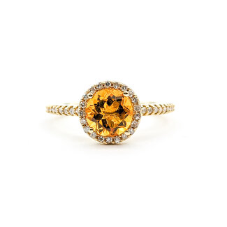 Ring Effy .33ctw Round Diamonds 1.20ct Citrine 14ky Sz7 224010039