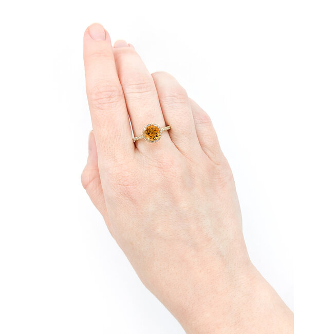 Ring Effy .33ctw Round Diamonds 1.20ct Citrine 14ky Sz7 224010039