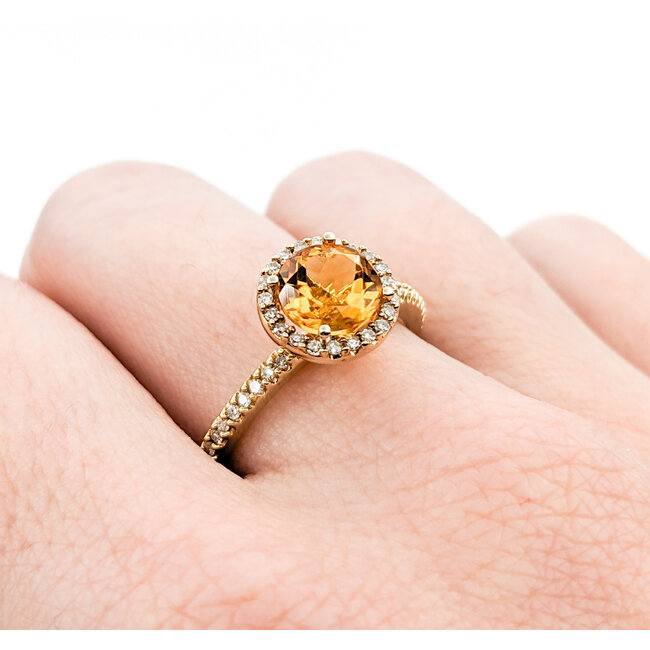 Ring Effy .33ctw Round Diamonds 1.20ct Citrine 14ky Sz7 224010039