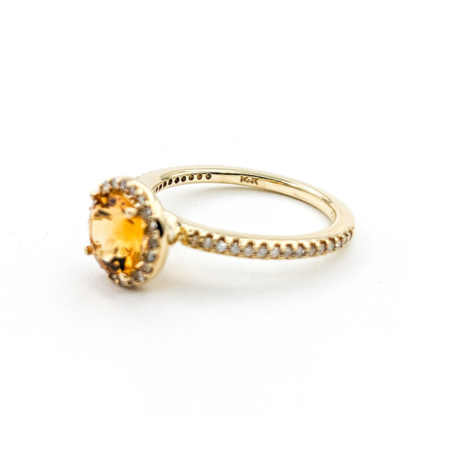 Ring Effy .33ctw Round Diamonds 1.20ct Citrine 14ky Sz7 224010039