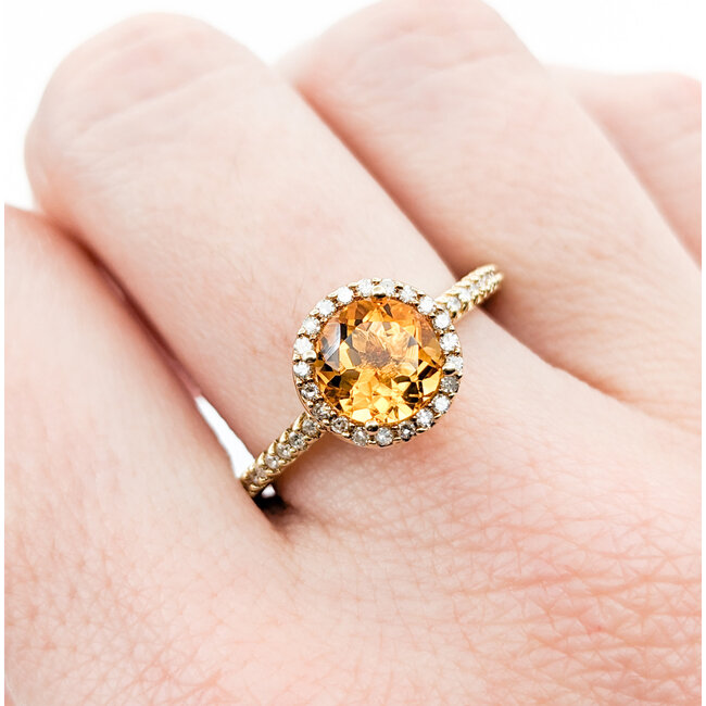 Ring Effy .33ctw Round Diamonds 1.20ct Citrine 14ky Sz7 224010039